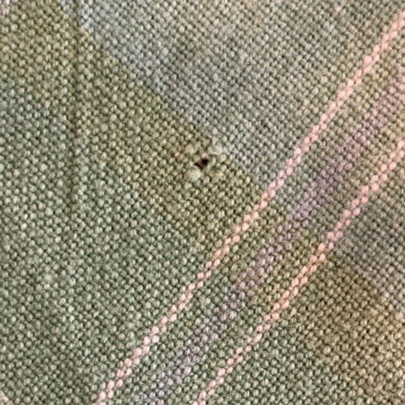 Vintage April Cornell Square Green/Blue Plaid Fringed Tablecloth 48" x 48" - Picture 5 of 7